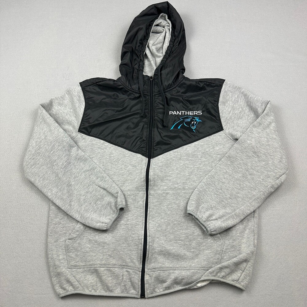Carolina Panthers Hoodie Men Extra Large Gray Black NFL Full Zip Hood XL
